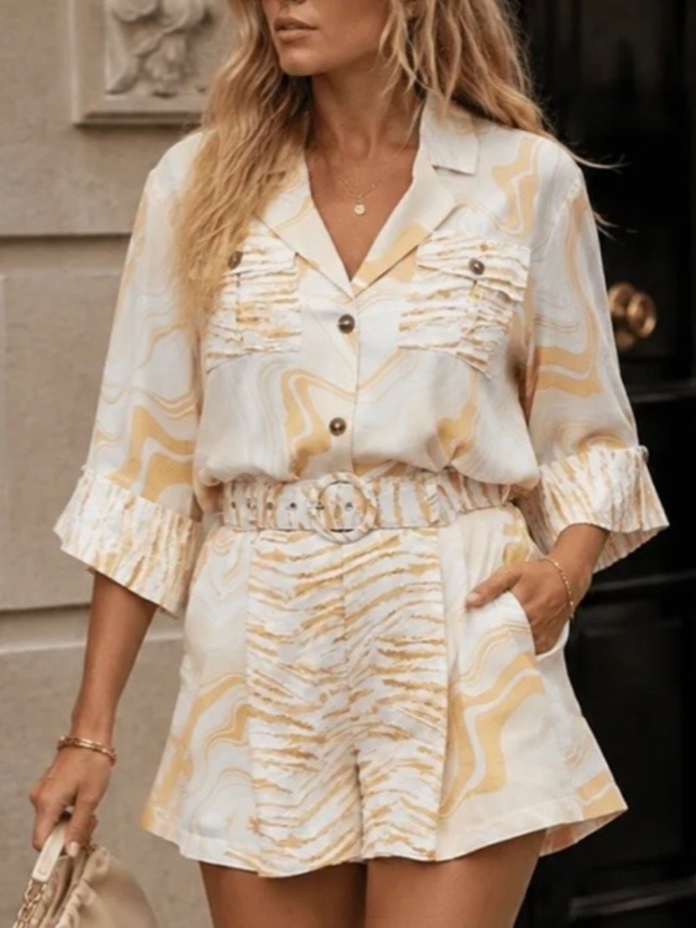 MUSTARD ANIMAL PRINT AND ABSTRACT COORD TWO PIECE SET SIZE MEDIUM - NWT